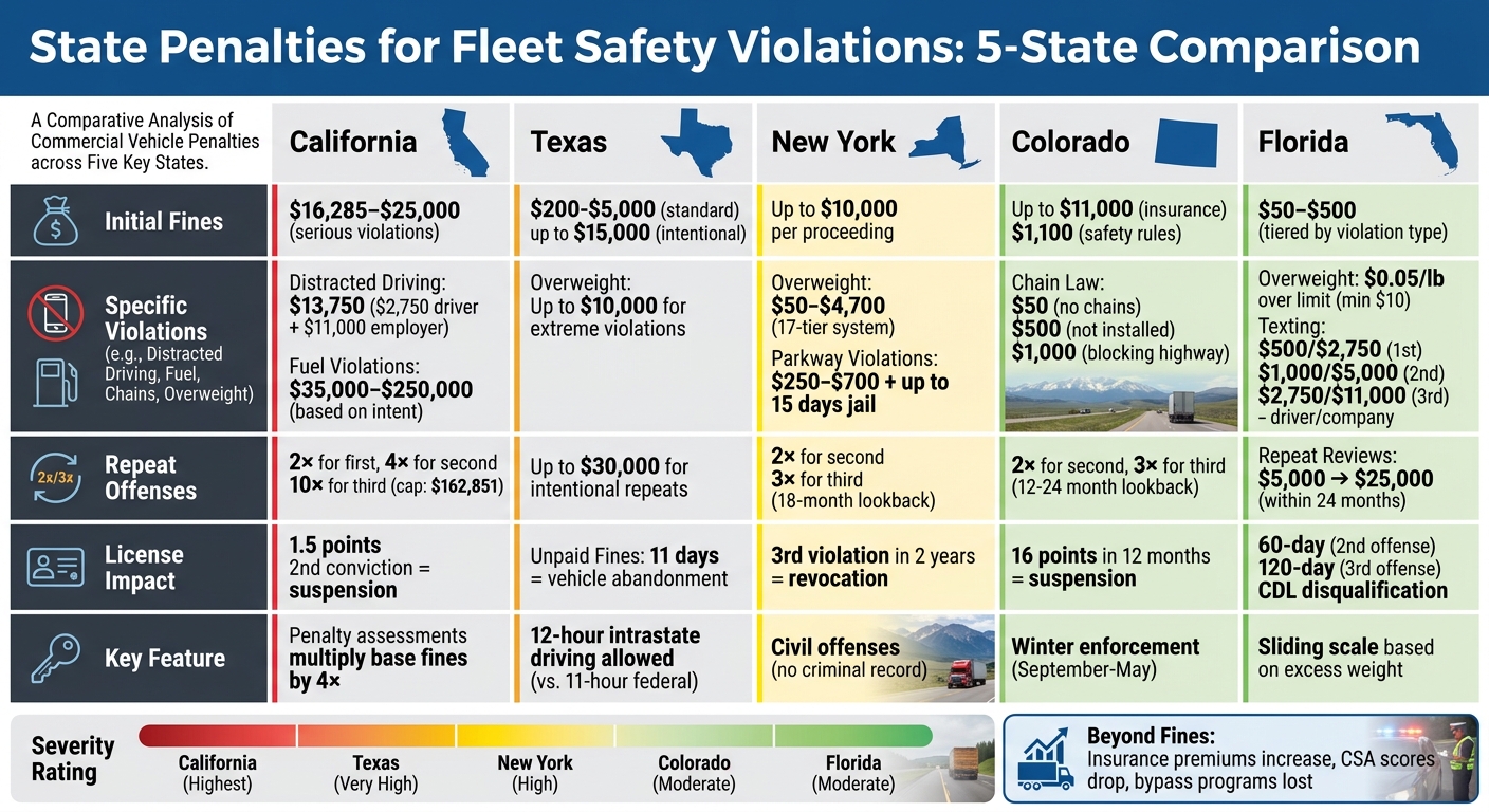 State-by-State Fleet Safety Violation Penalties Comparison Chart