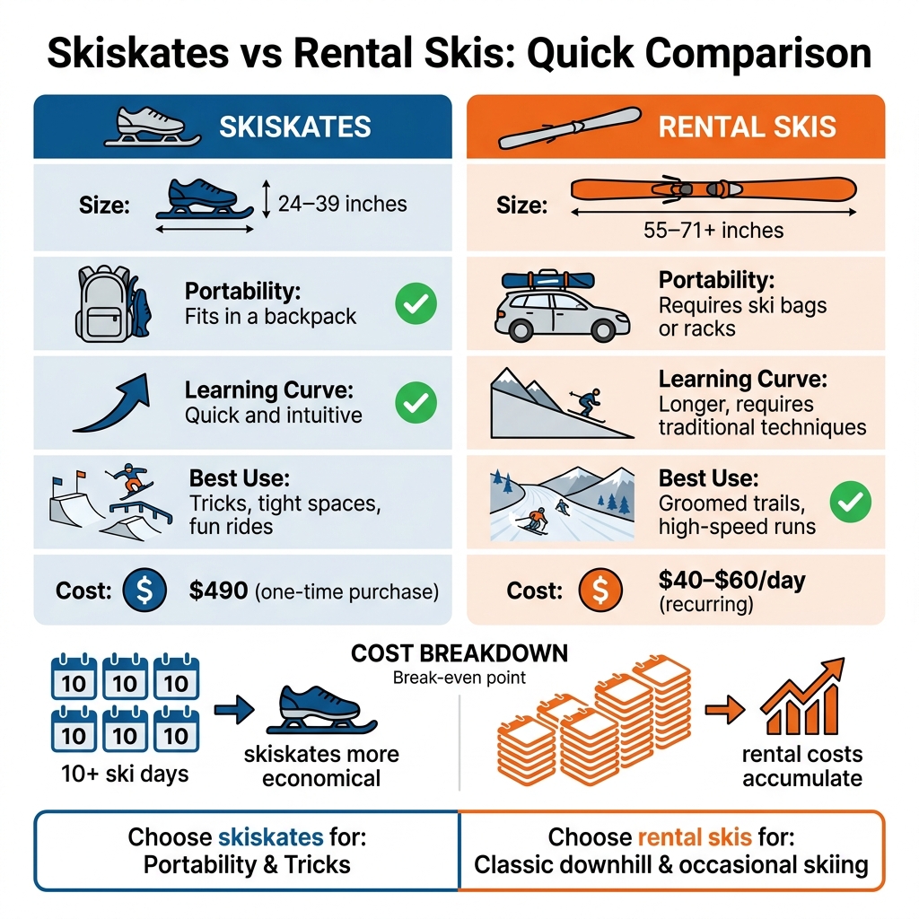 Skiskates vs Rental Skis Comparison Chart