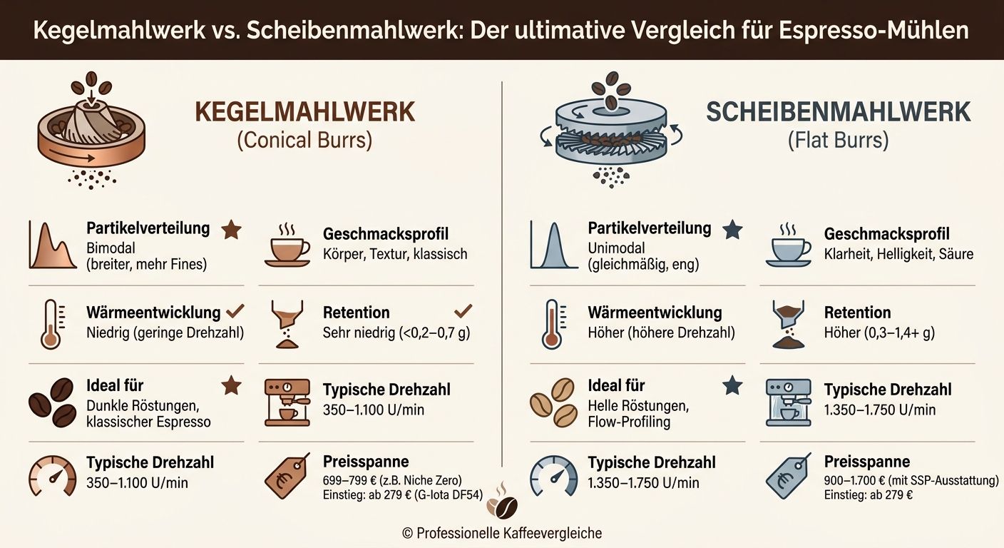 Kegelmahlwerk vs. Scheibenmahlwerk: Vergleich für Espressomühlen