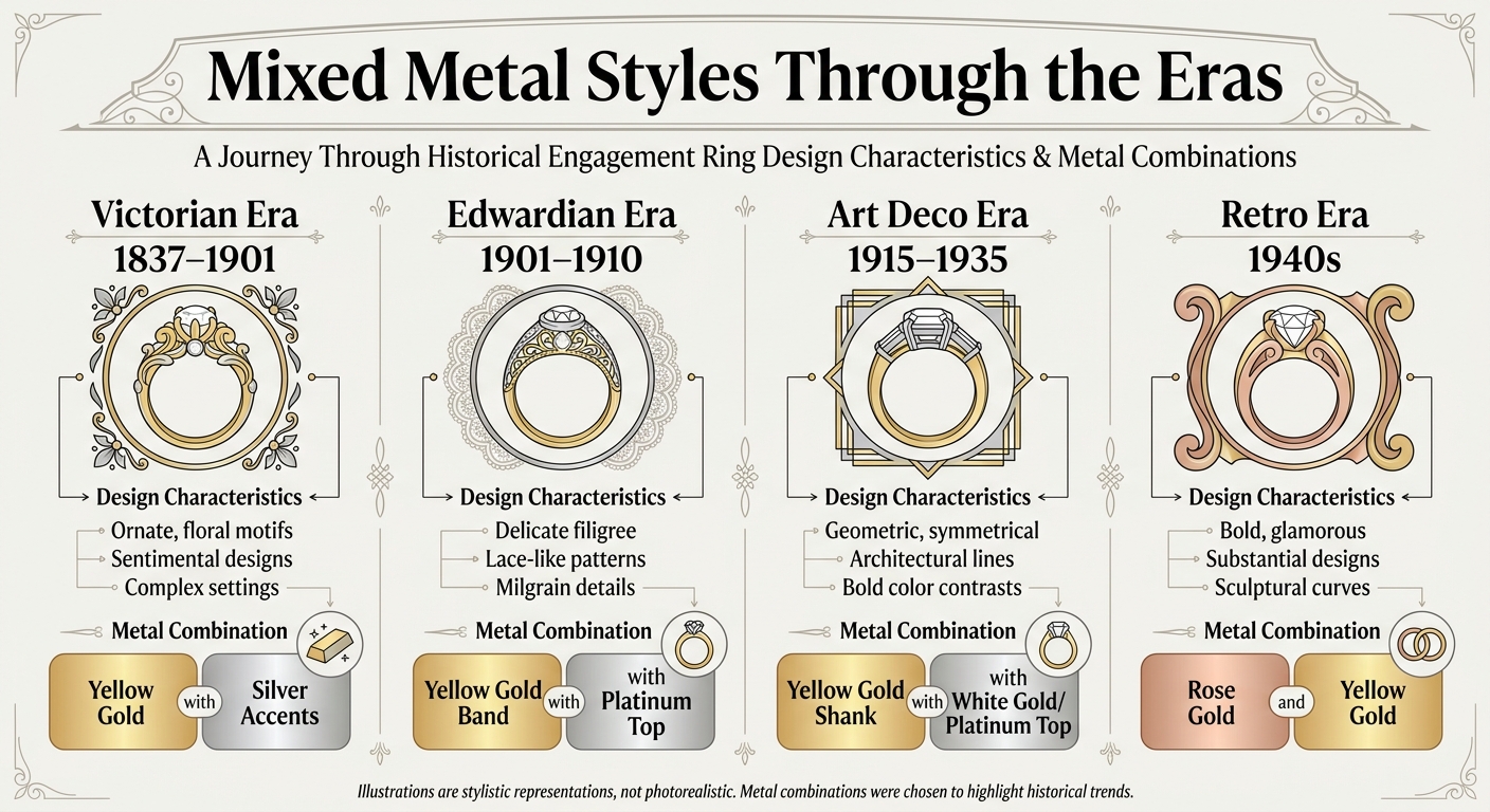 Vintage Era Mixed Metal Engagement Ring Styles Comparison