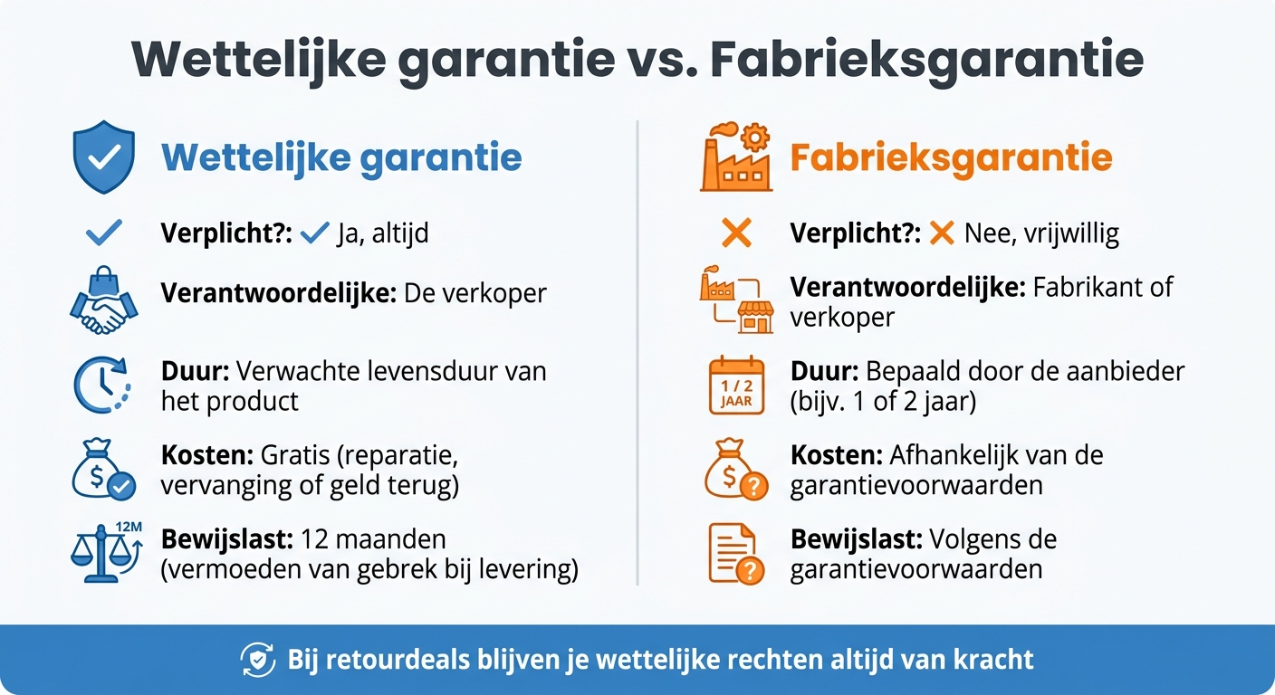 Wettelijke garantie vs fabrieksgarantie bij retourdeals