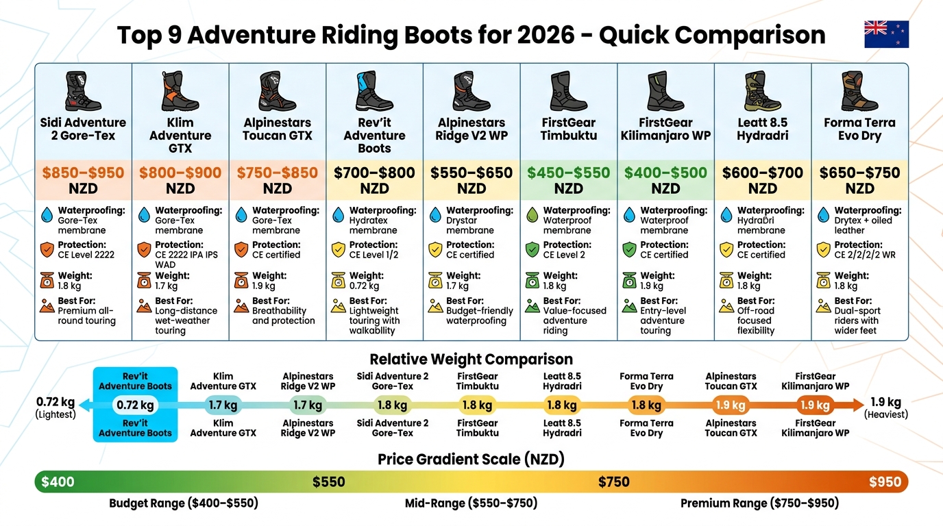 Adventure Riding Boots 2026 Comparison: Price, Protection & Weight Guide
