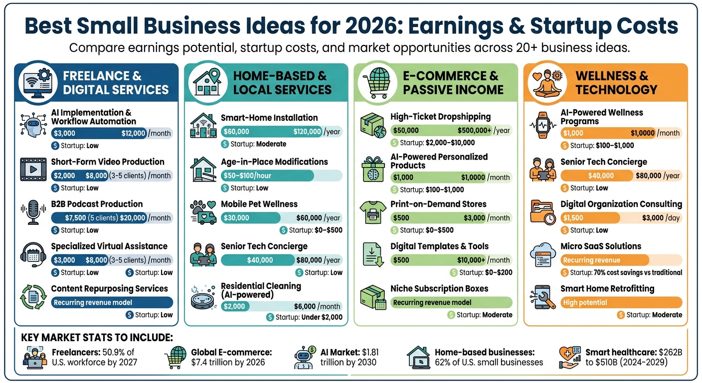 Best Small Business Ideas for 2026: Earnings Potential and Startup Costs Comparison
