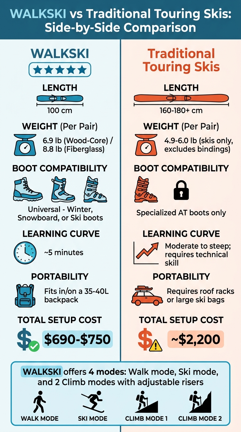 Snowfeet WALKSKI vs Traditional Touring Skis Comparison