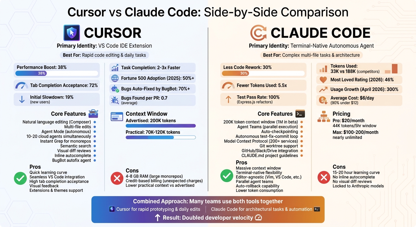 Cursor vs Claude Code: Feature Comparison and Productivity Metrics for Developers
