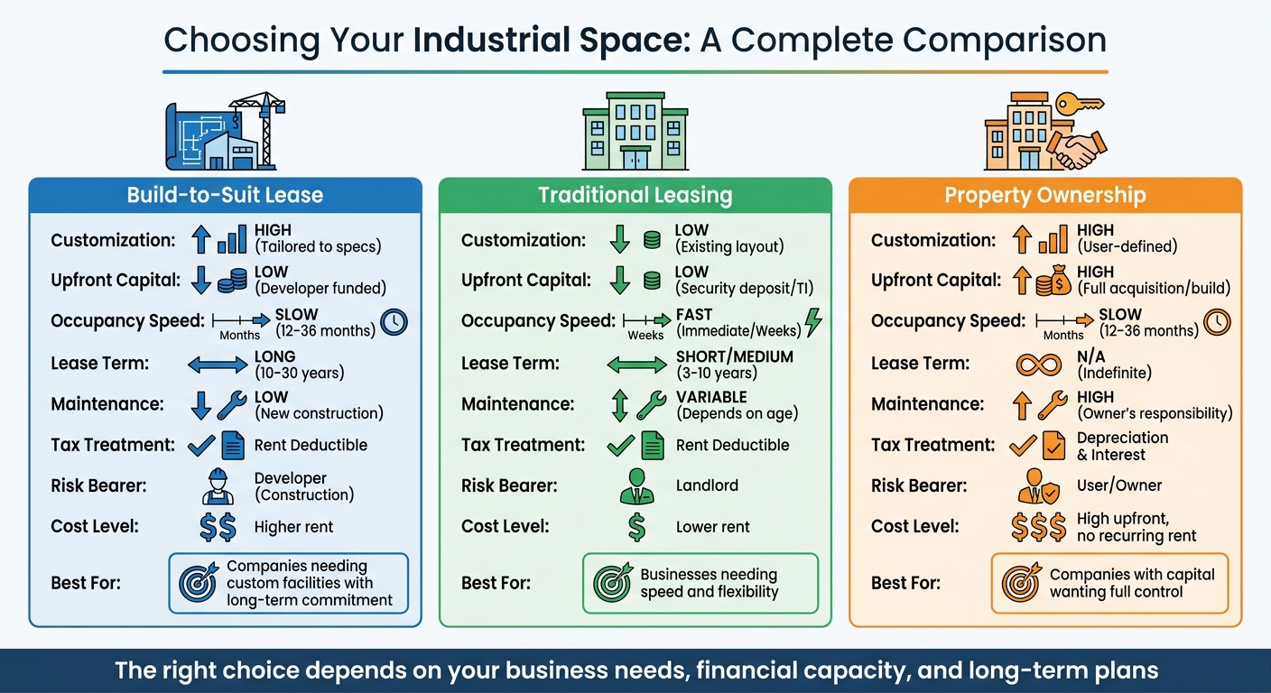 Build-to-Suit vs Traditional Lease vs Property Ownership Comparison