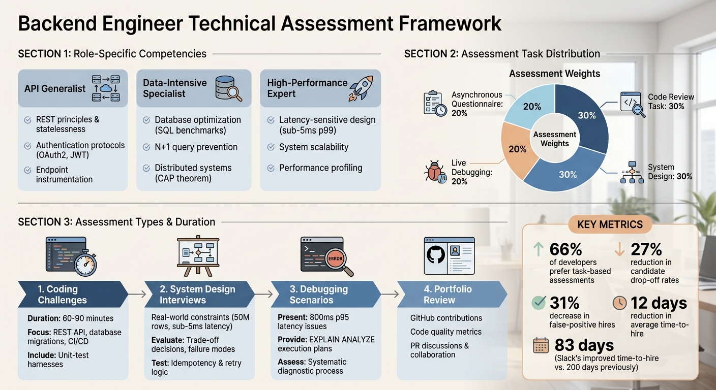 Backend Engineer Hiring Framework: Assessment Methods and Scoring Distribution