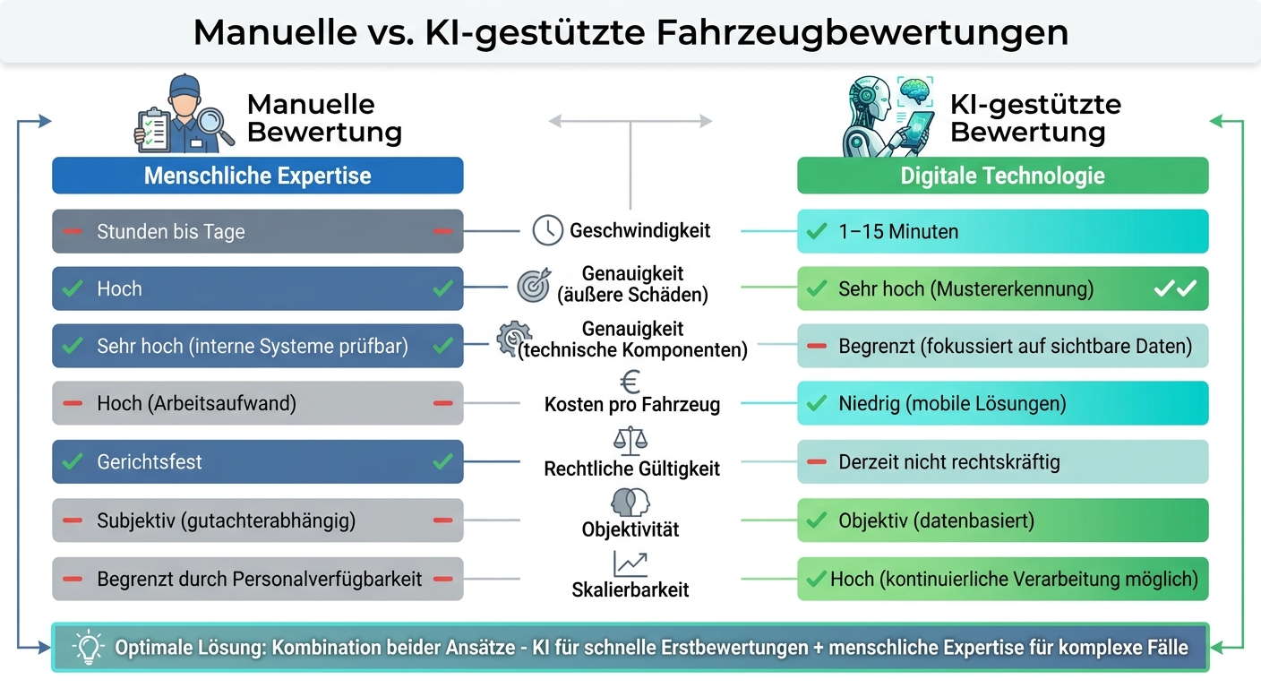 Vergleich: Manuelle vs. KI-gestützte Fahrzeugbewertungen - Geschwindigkeit, Kosten und Genauigkeit
