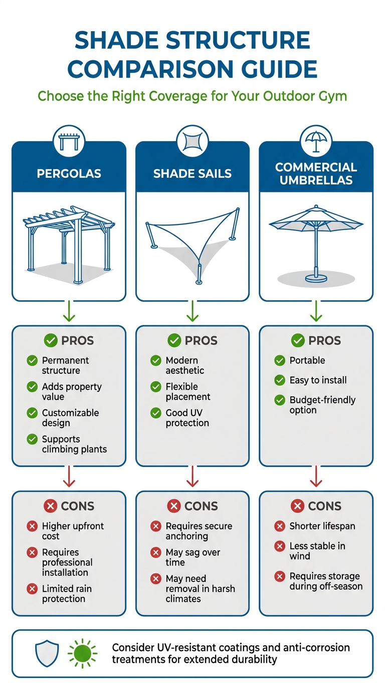 Shade Structure Comparison for Outdoor Gyms: Costs, Pros and Cons