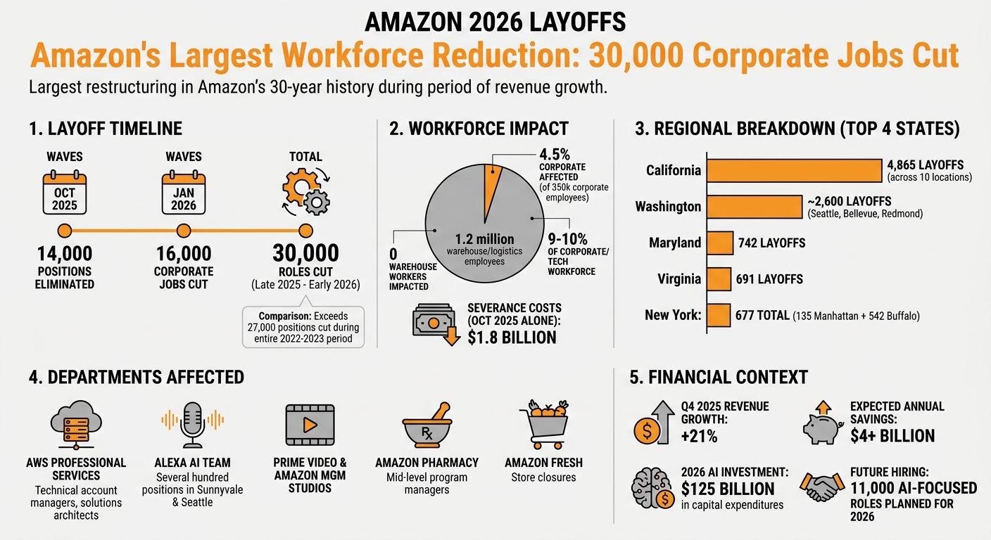 Amazon 2026 Layoffs: 30,000 Job Cuts by Numbers and Distribution