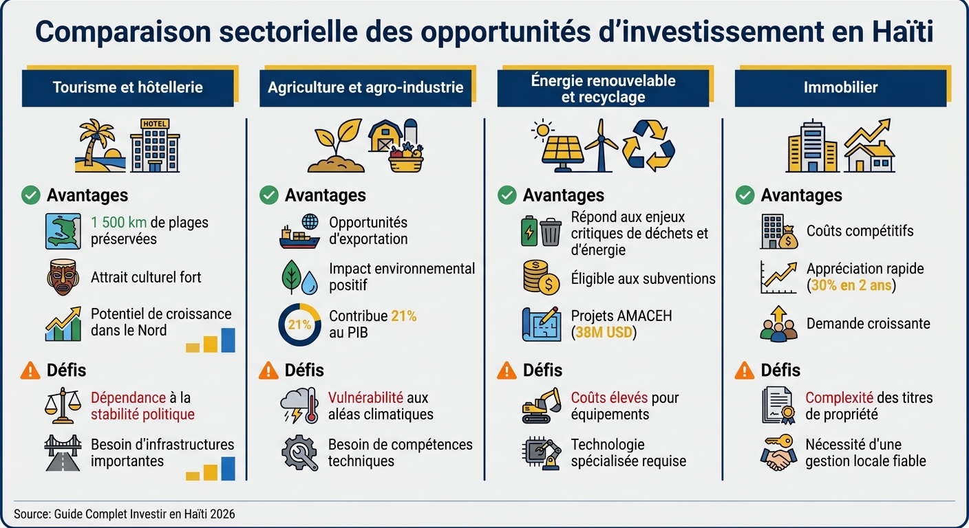 Comparaison des secteurs d'investissement prioritaires en Haïti 2026