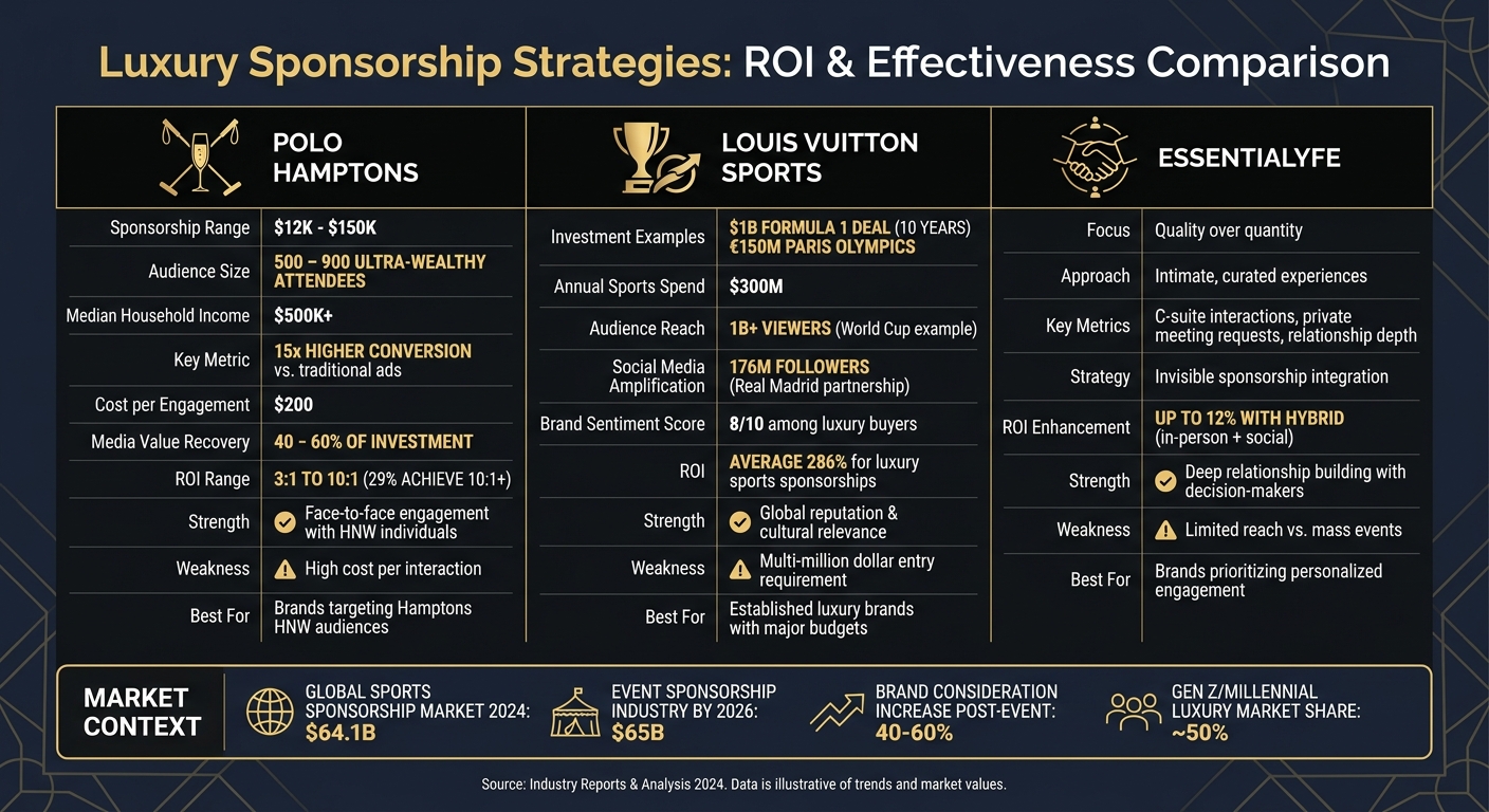 Luxury Brand Sponsorship Strategies: ROI Comparison of Polo Hamptons, Louis Vuitton, and Essentialyfe