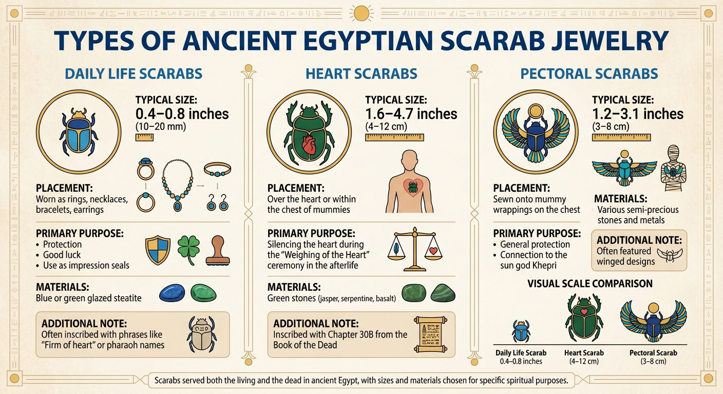 Types of Ancient Egyptian Scarab Jewelry: Sizes, Placement, and Purposes