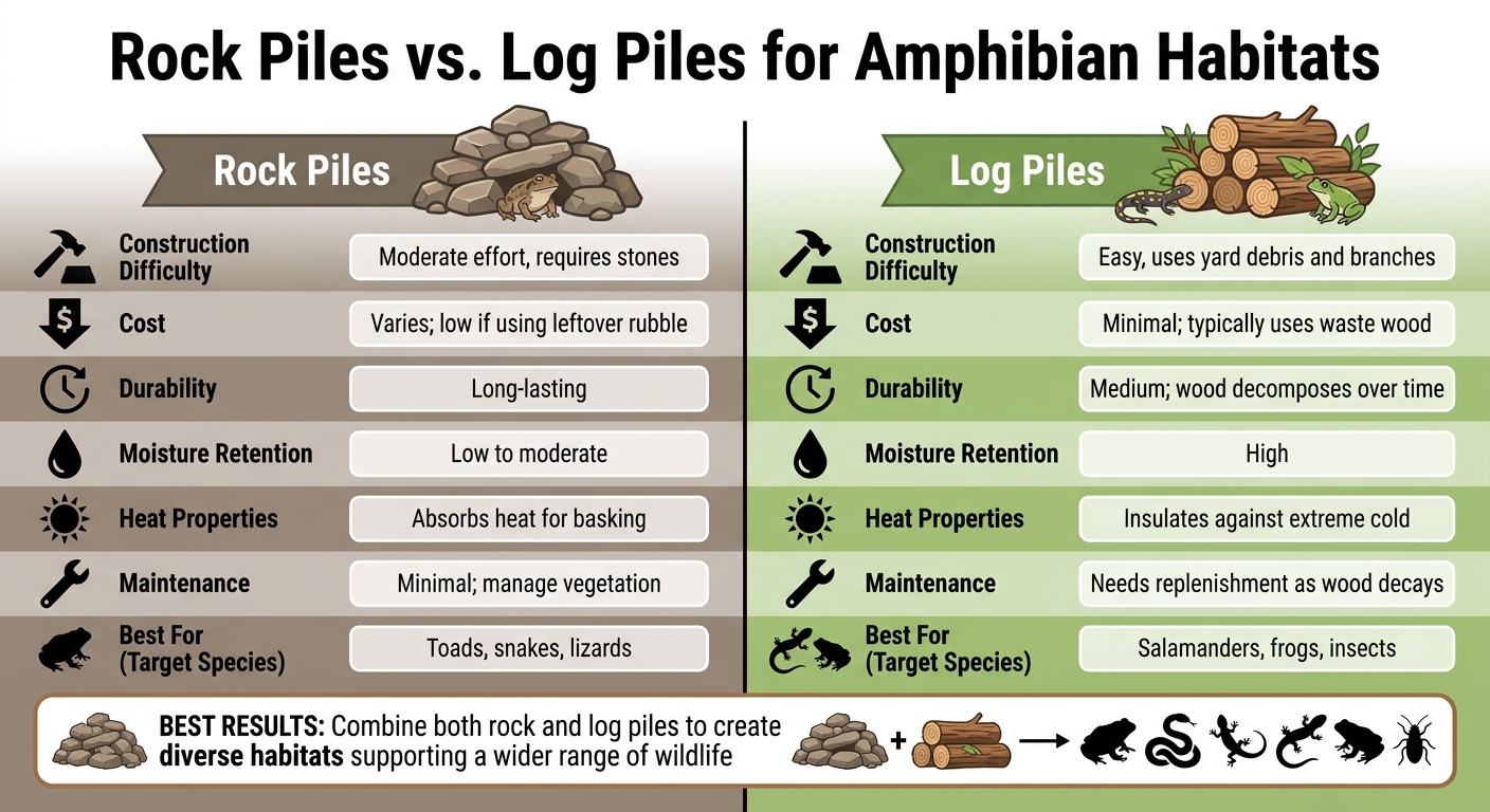 Rock Piles vs Log Piles for Amphibian Habitats Comparison Chart