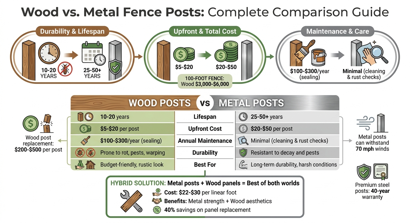 Wood vs Metal Fence Posts: Cost, Lifespan, and Maintenance Comparison
