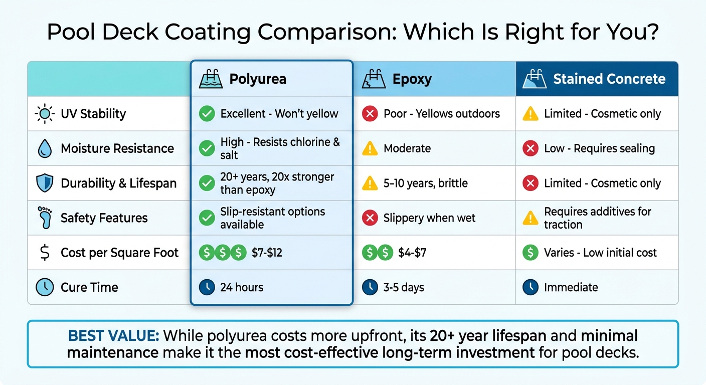 Why Polyurea Is Ideal For Pool Decks 1 Pool Deck Coating Comparison: Polyurea Vs Epoxy Vs Stained Concrete