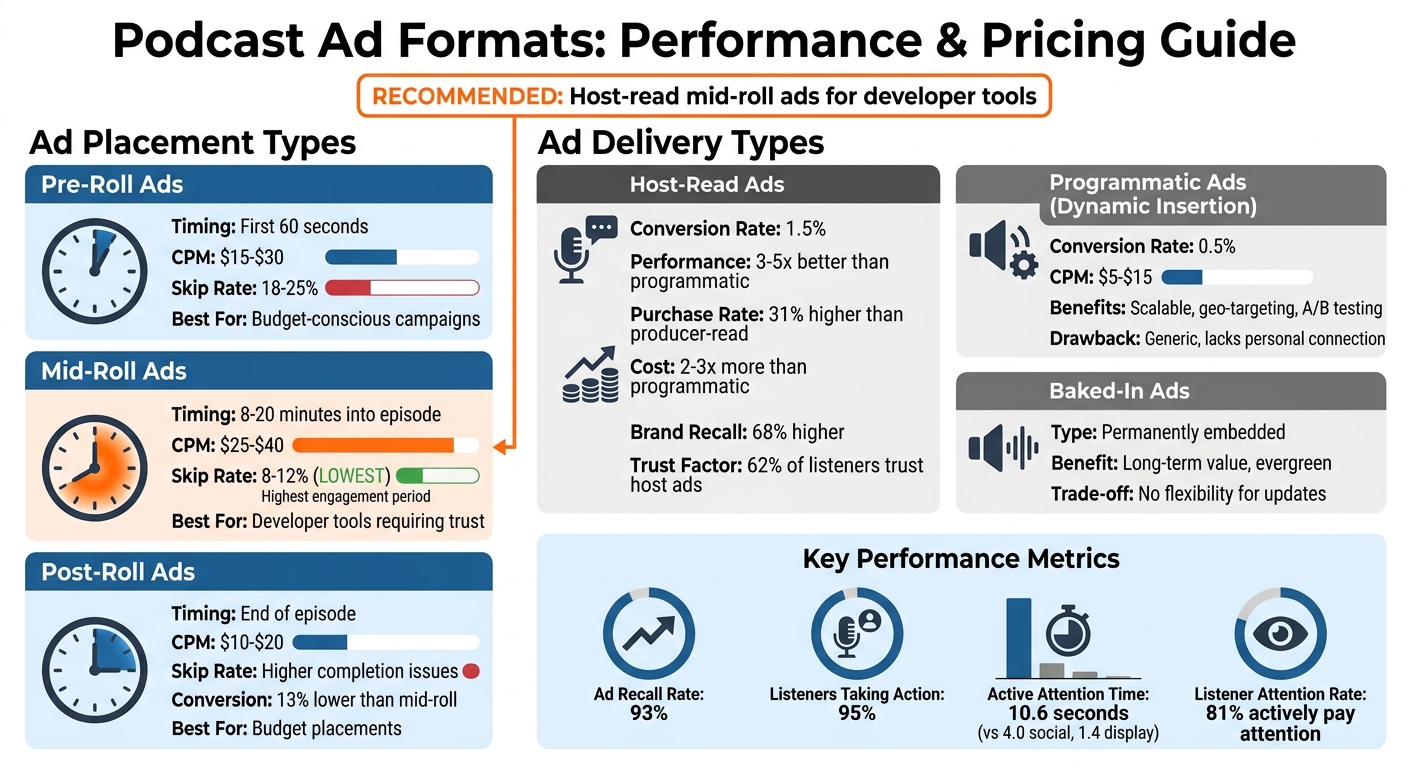 Developer Podcast Ad Formats: Performance & Pricing Comparison