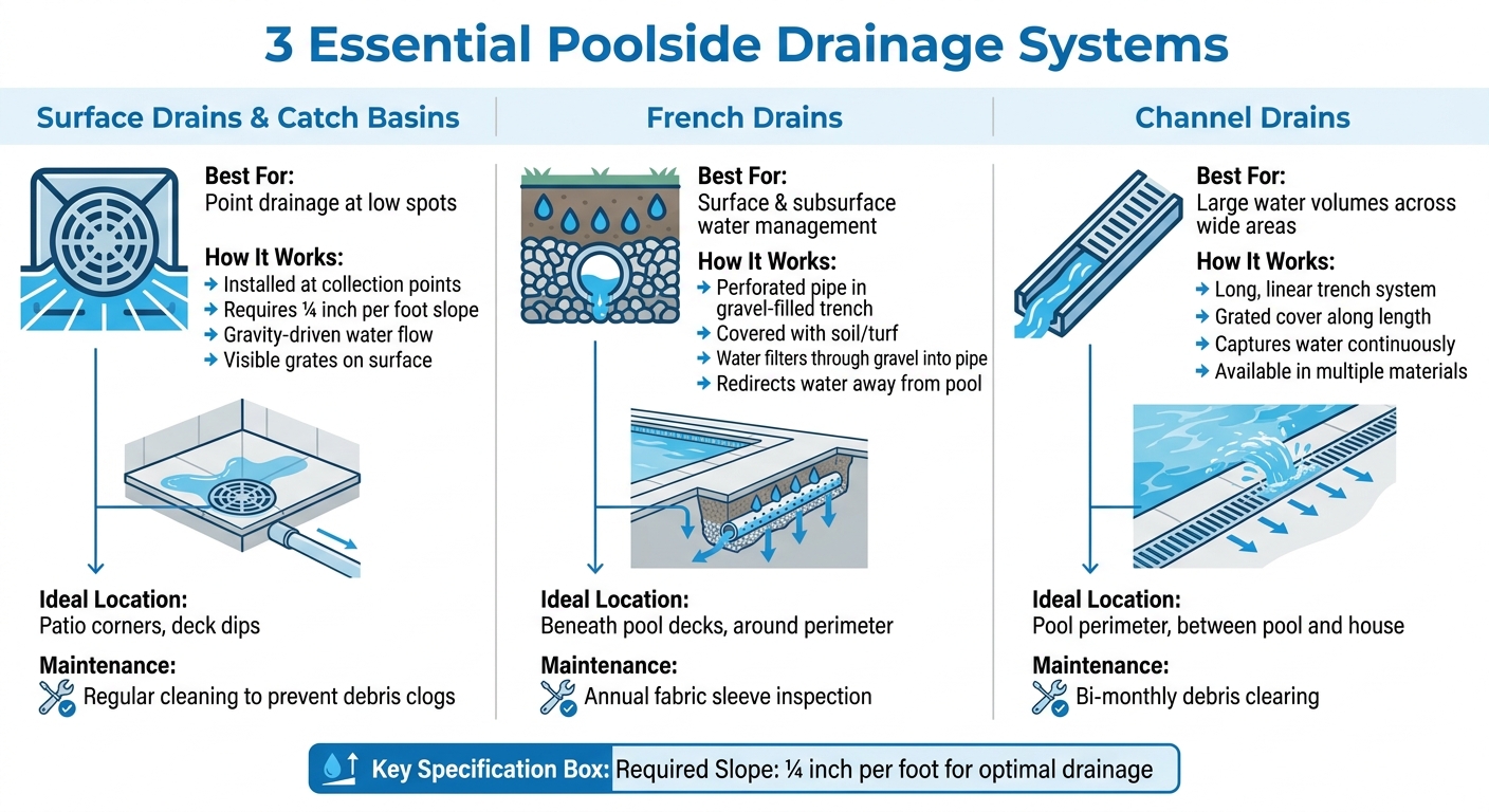 Types of Poolside Drainage Systems Comparison Chart