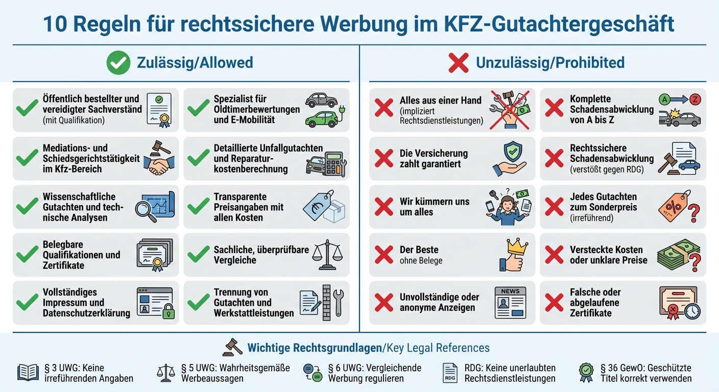 Zulässige vs. unzulässige Werbung für KFZ-Gutachter: Rechtssichere Formulierungen im Überblick