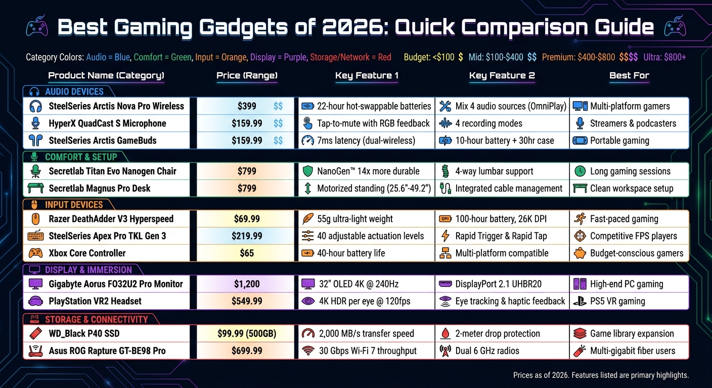 Best Gaming Gadgets 2026: Price and Feature Comparison Chart