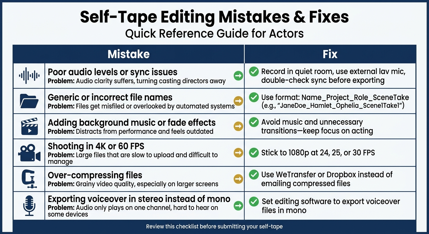 Self-Tape Editing Mistakes and Fixes Quick Reference Guide