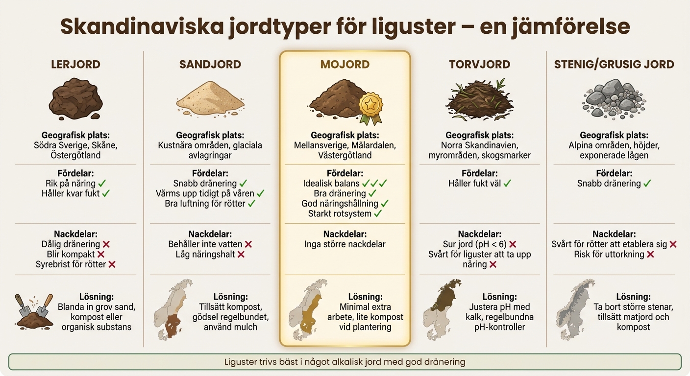 Jämförelse av jordtyper för ligusterhäckar i Skandinavien