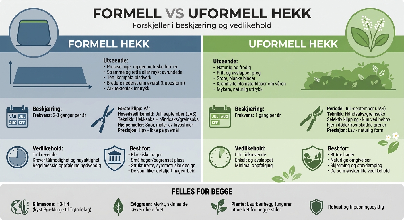 Sammenligning av formell og uformell laurbærhekk: beskjæring og vedlikehold
