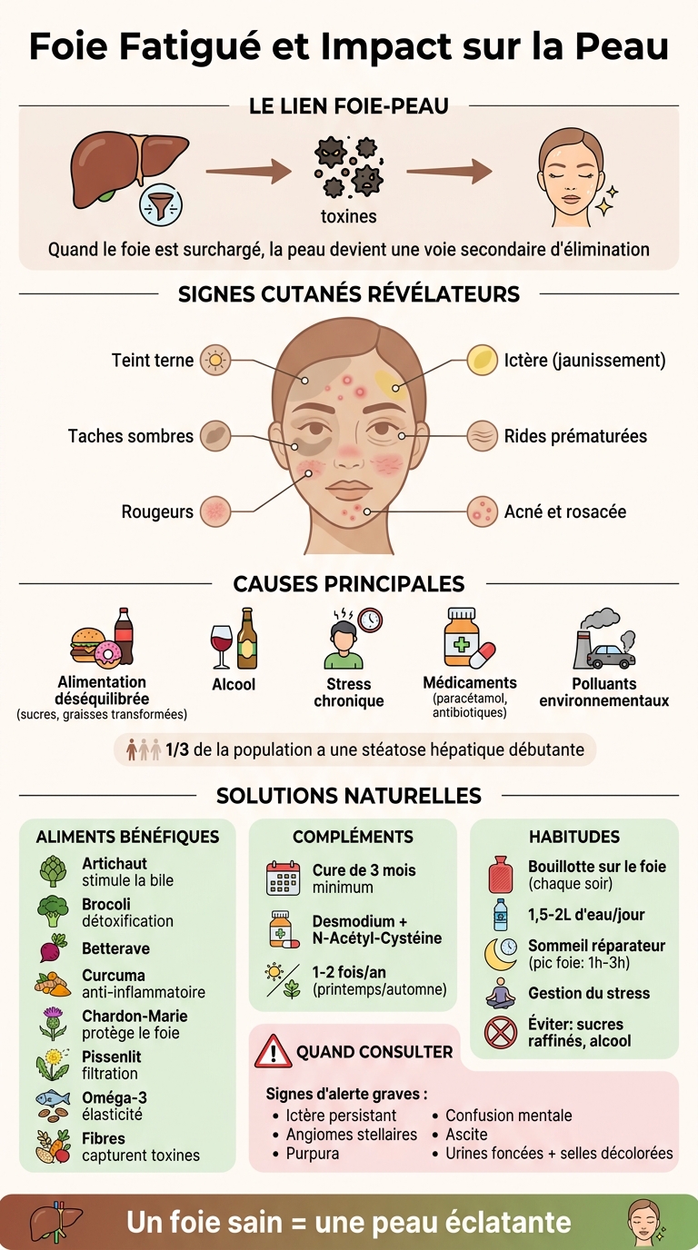 Comment le foie fatigué affecte la peau : signes et solutions naturelles