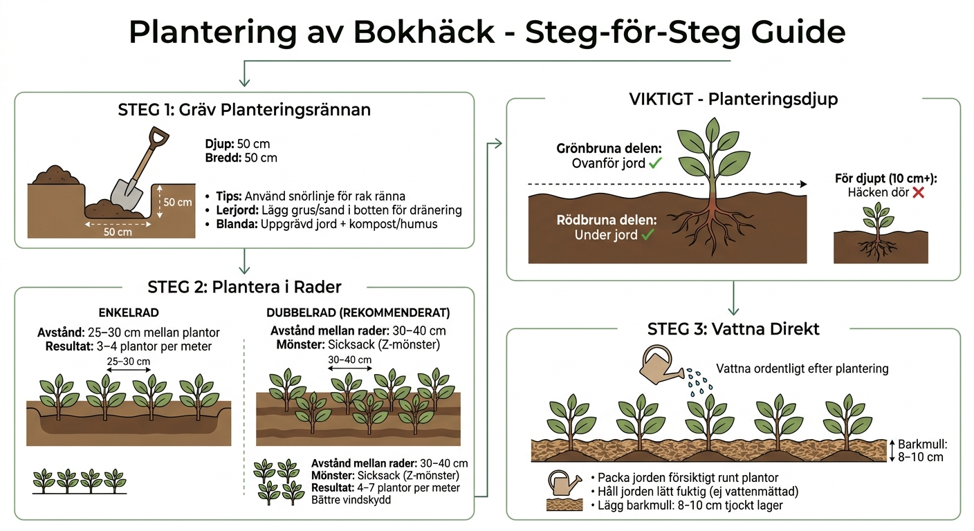 Steg-för-steg guide för plantering av bokhäck med rätt avstånd och djup