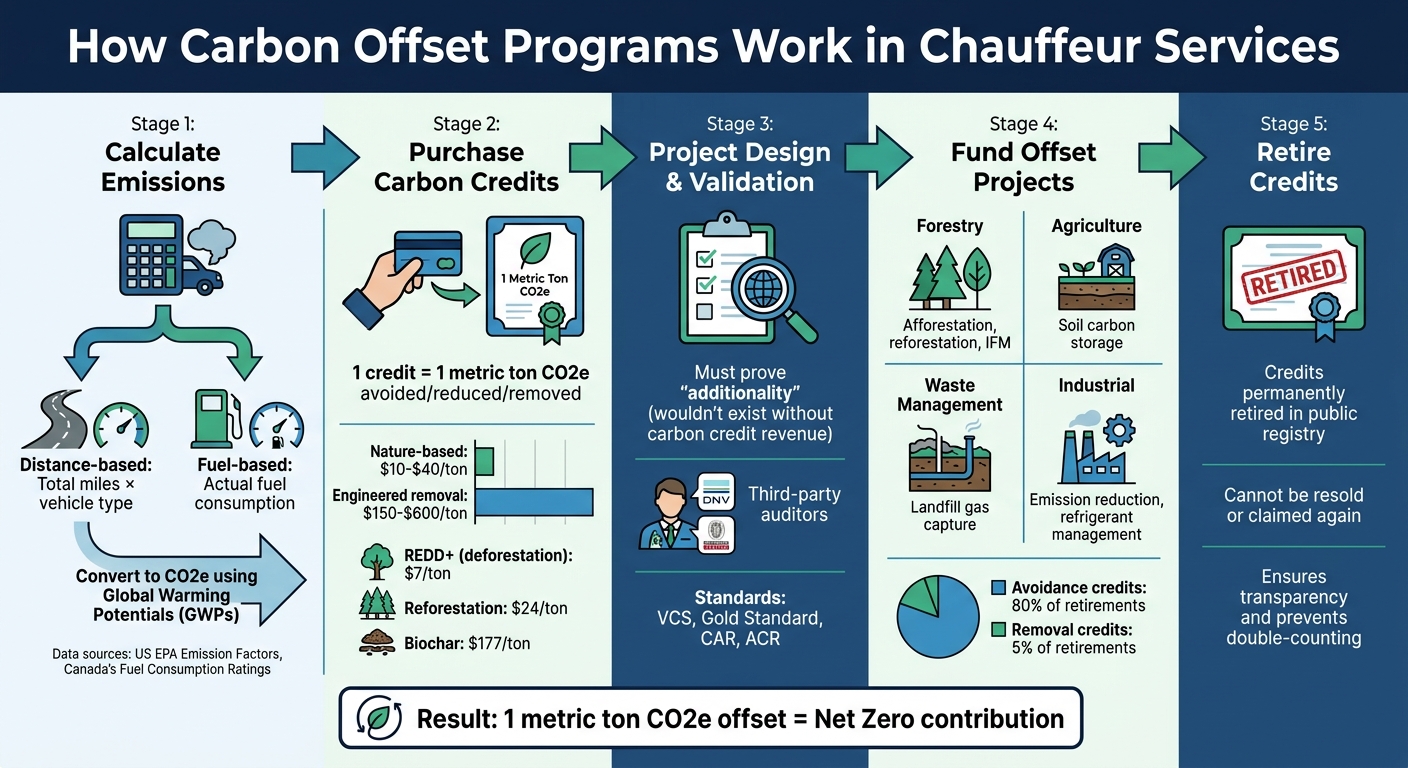 How Carbon Offset Programs Work in Chauffeur Services: 5-Stage Process