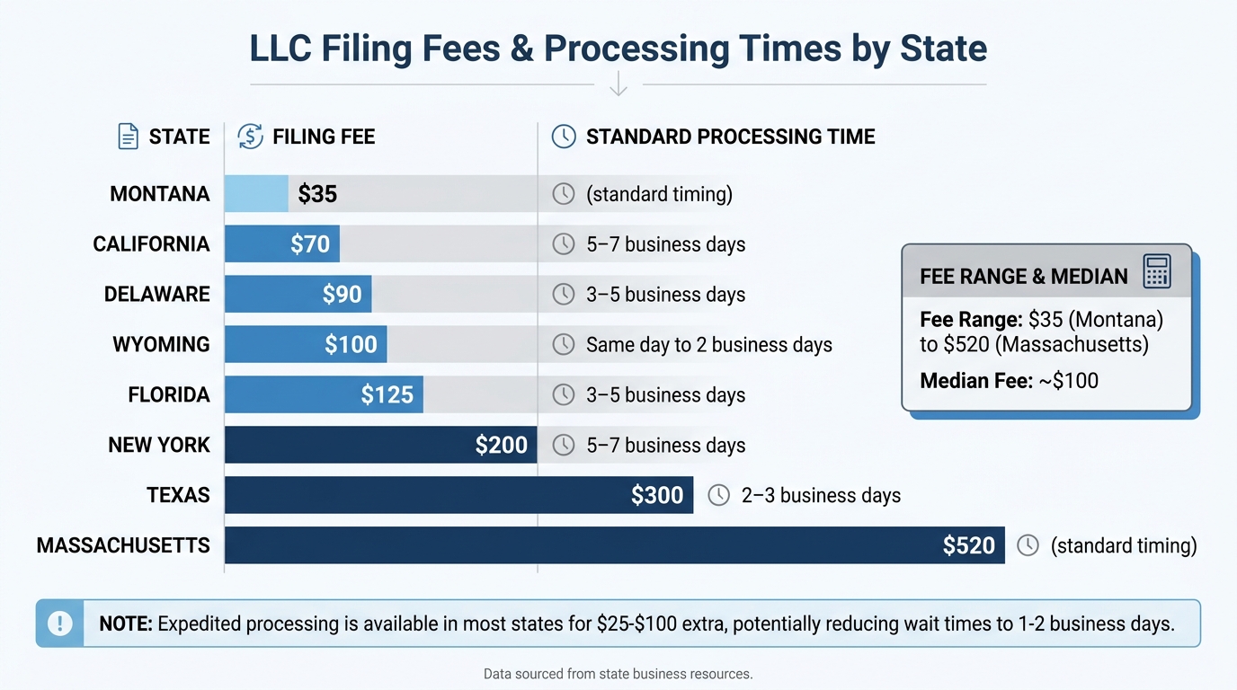 LLC Filing Fees and Processing Times by State Comparison