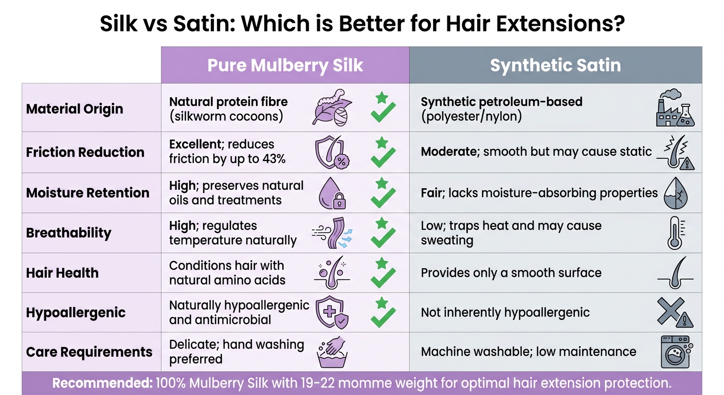 Silk vs Satin for Hair Extensions: Material Comparison Chart