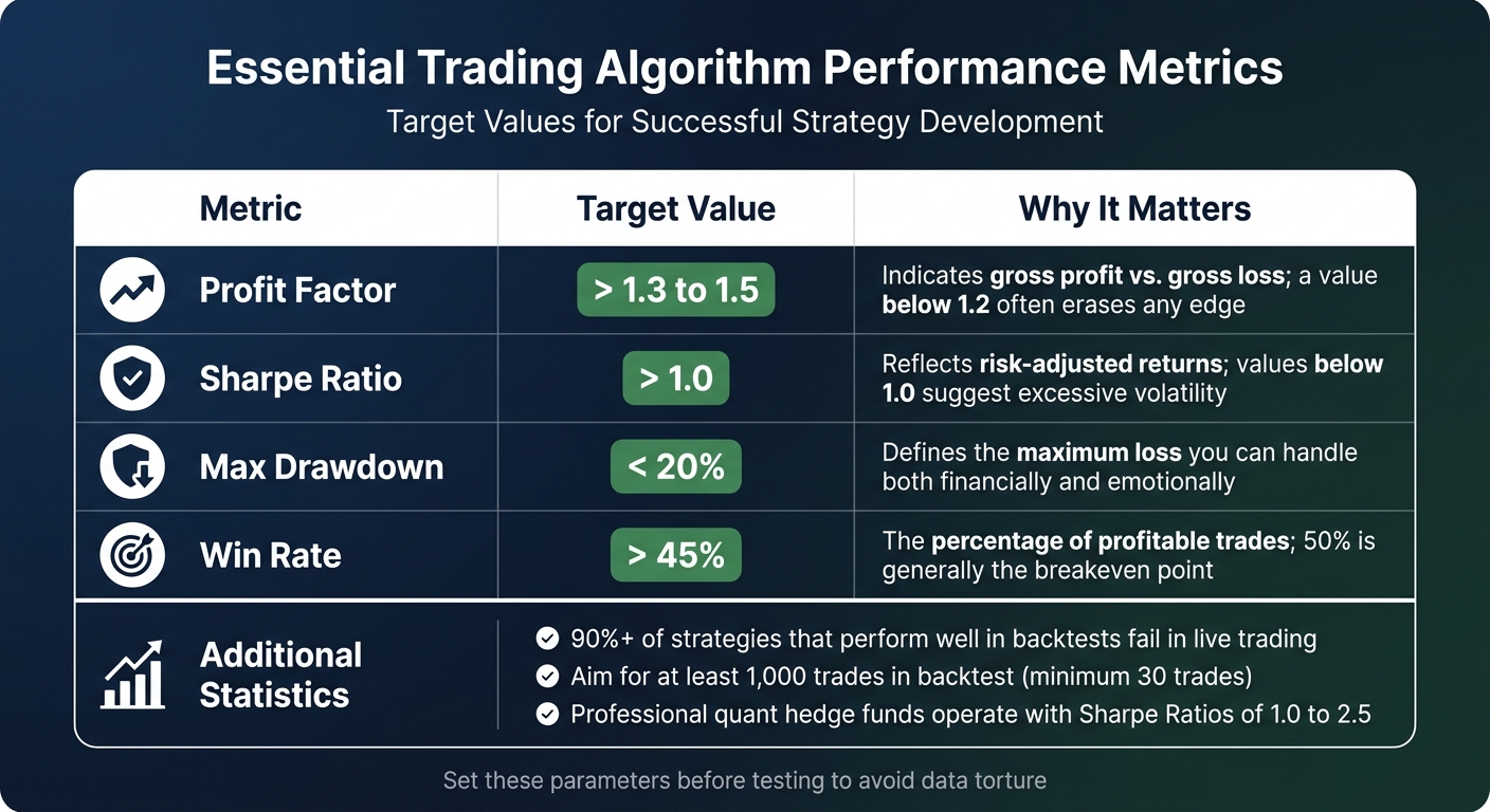 Key Trading Algorithm Performance Metrics and Target Values
