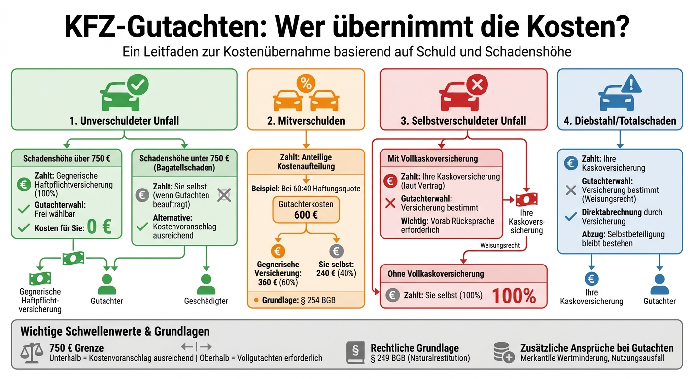 KFZ-Gutachten Kostenübernahme: Wer zahlt bei welchem Unfalltyp?
