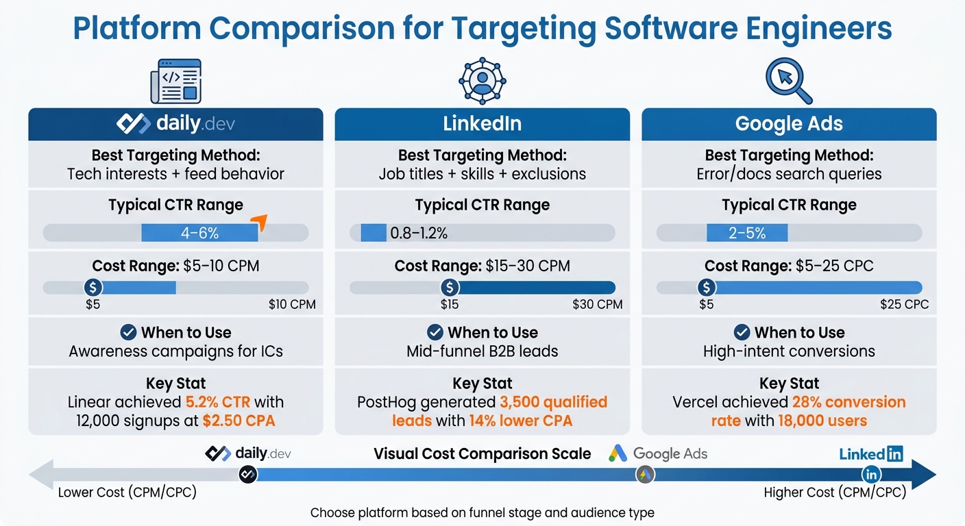Platform Comparison for Targeting Software Engineers: daily.dev vs LinkedIn vs Google Ads