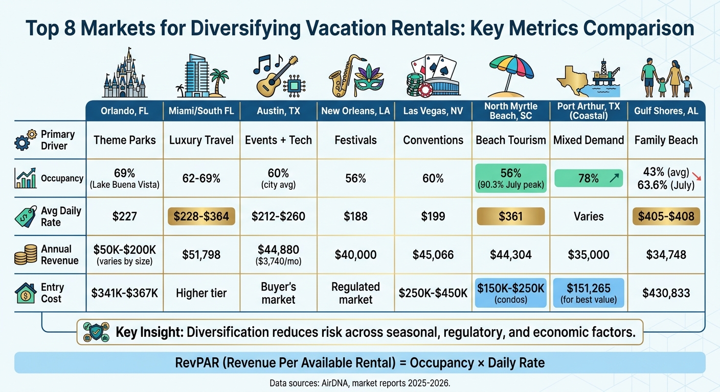 Top 8 Vacation Rental Markets Comparison: Occupancy, Rates, Revenue & Entry Costs