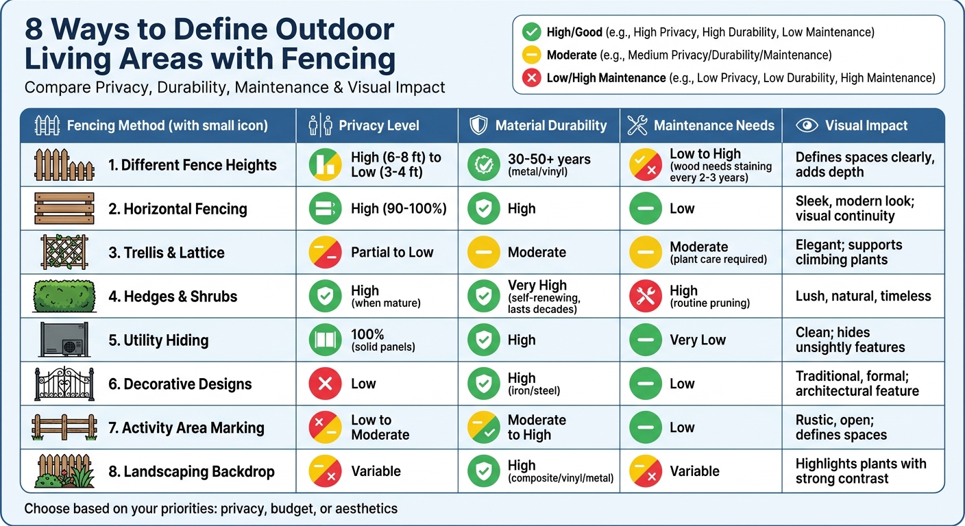 Comparison of 8 Outdoor Fencing Methods: Privacy, Durability, Maintenance & Style