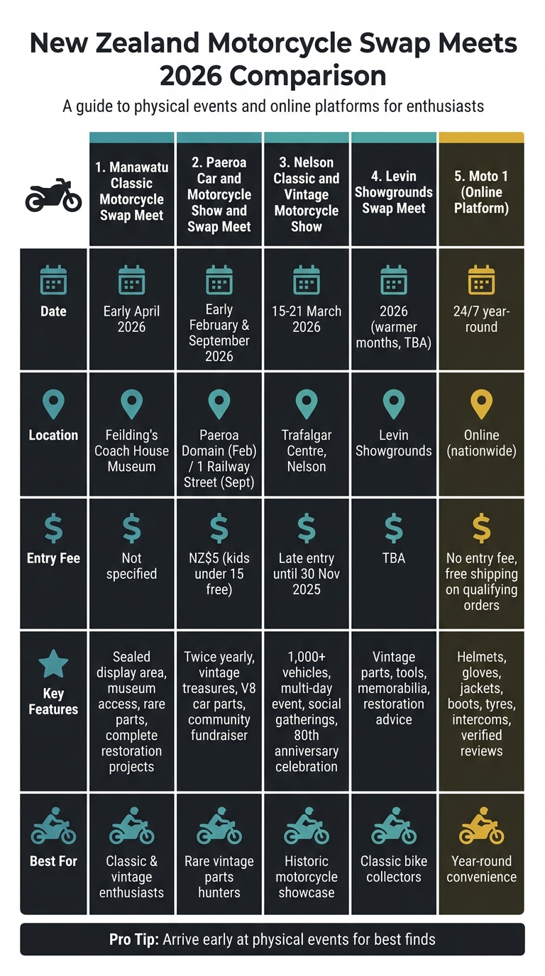 New Zealand Motorcycle Swap Meets 2026: Event Comparison Guide