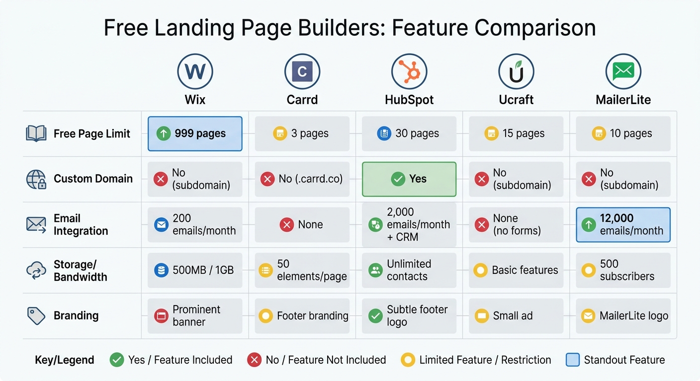 Free Landing Page Builders Comparison: Features, Limits, and Email Integration