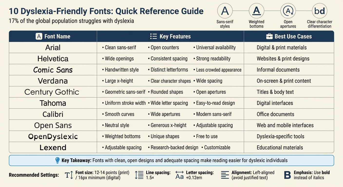 10 Best Dyslexia-Friendly Fonts Comparison Chart