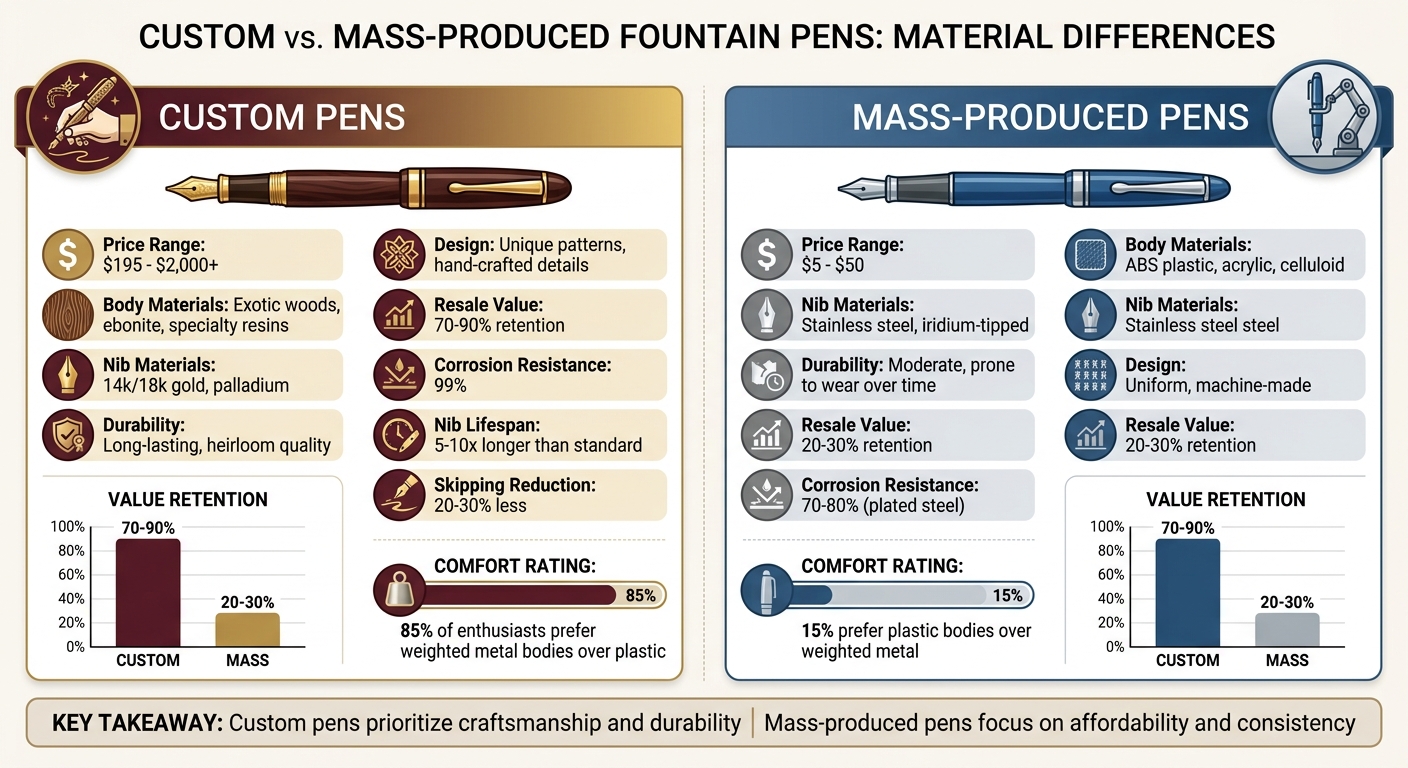 Custom vs Mass-Produced Fountain Pens: Material and Cost Comparison