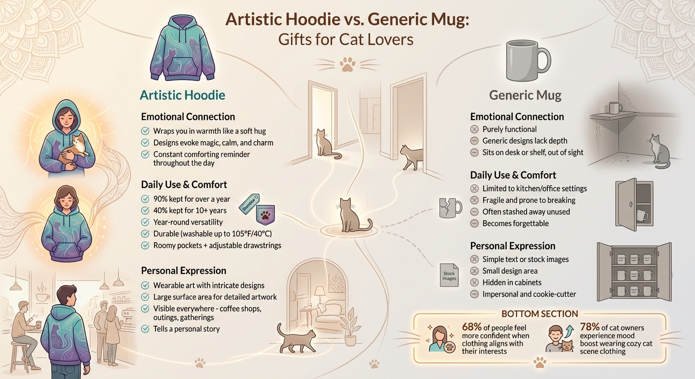 Artistic Hoodie vs Generic Mug Comparison for Cat Lovers
