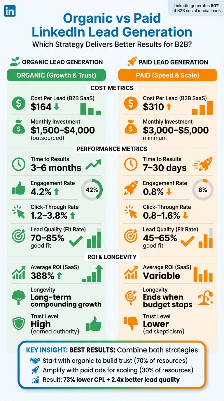 Organic vs Paid LinkedIn Lead Generation: Complete Comparison of Costs, Performance & ROI