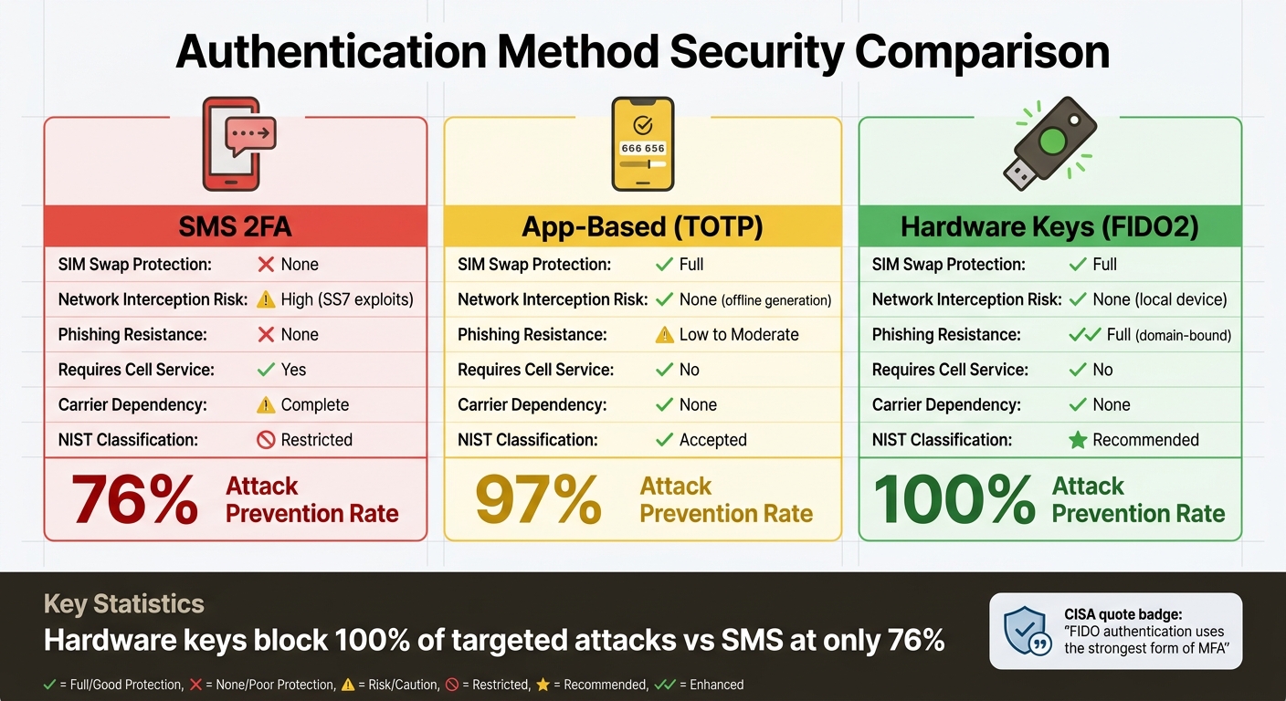 SMS vs Secure 2FA Methods: Security Comparison Chart