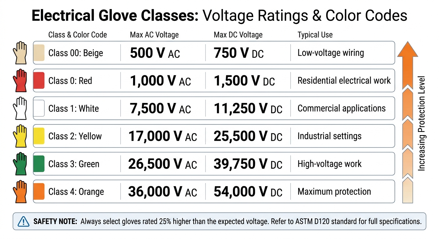 Electrical Glove Classes and Voltage Ratings Chart