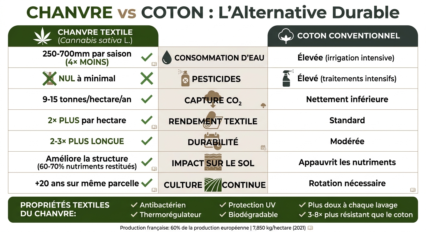 Chanvre vs Coton : Comparaison environnementale et propriétés textiles
