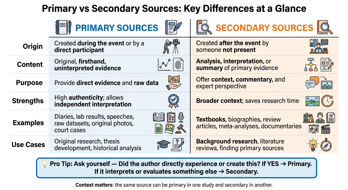 Primary vs Secondary Sources: Key Differences at a Glance