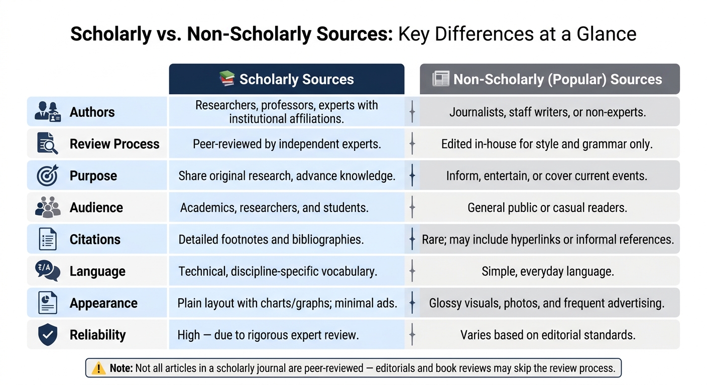 Scholarly vs. Non-Scholarly Sources: Key Differences at a Glance