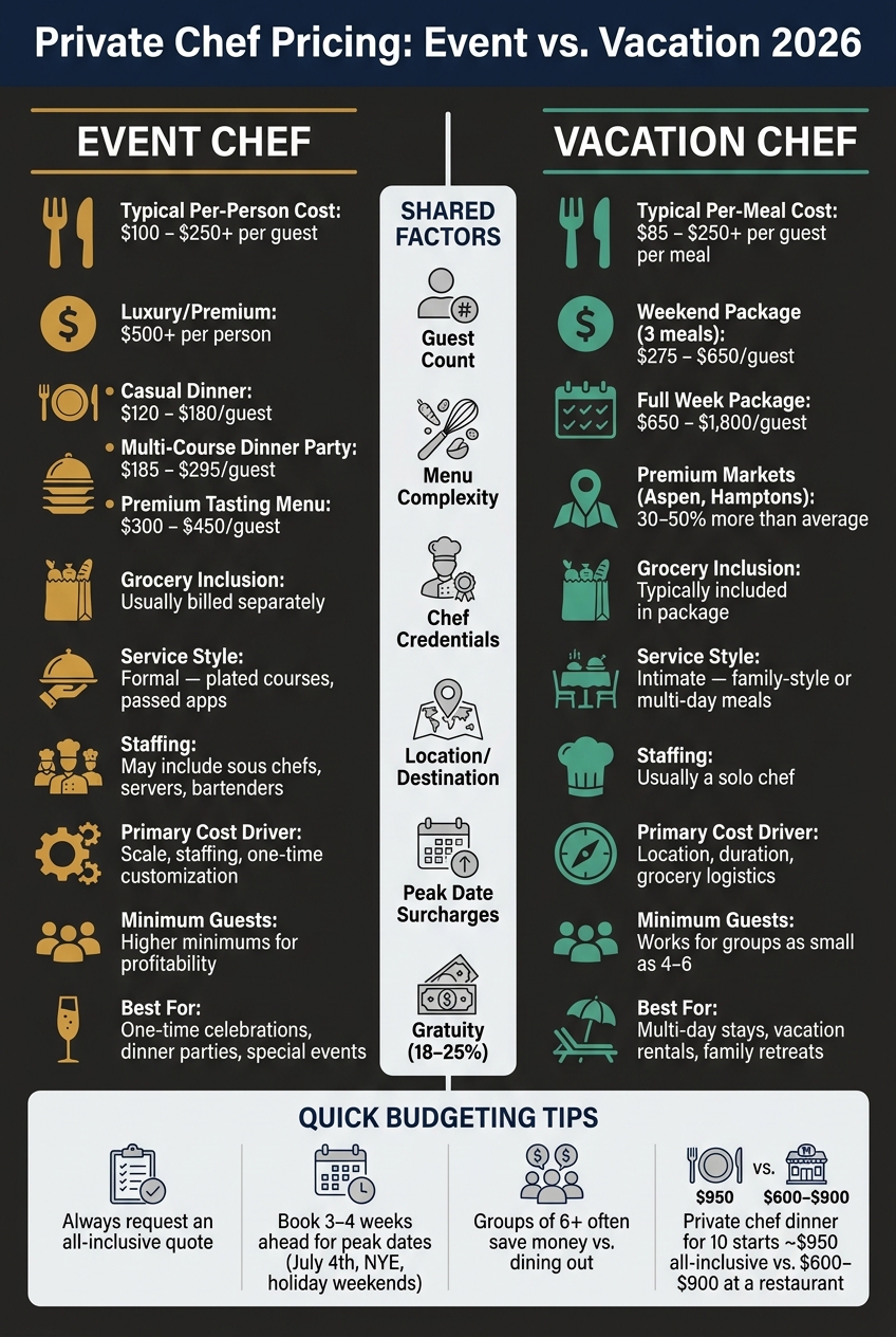 Private Chef Pricing: Event vs. Vacation Cost Breakdown 2026