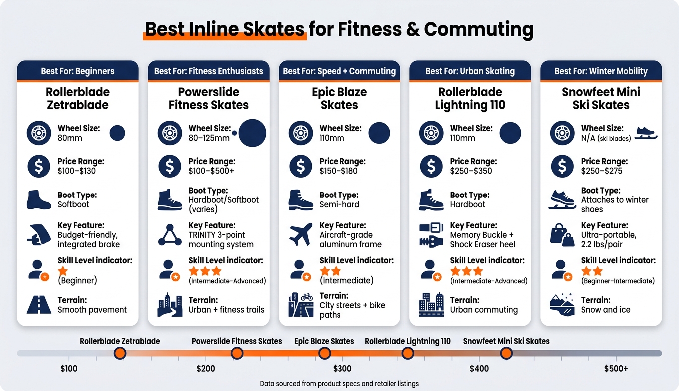 Nejlepší inline brusle pro fitness a dojíždění: Porovnání vedle sebe